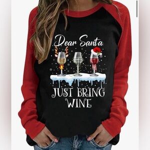 Red and Black 'Dear Santa Just Bring Wine' Sweatshirt